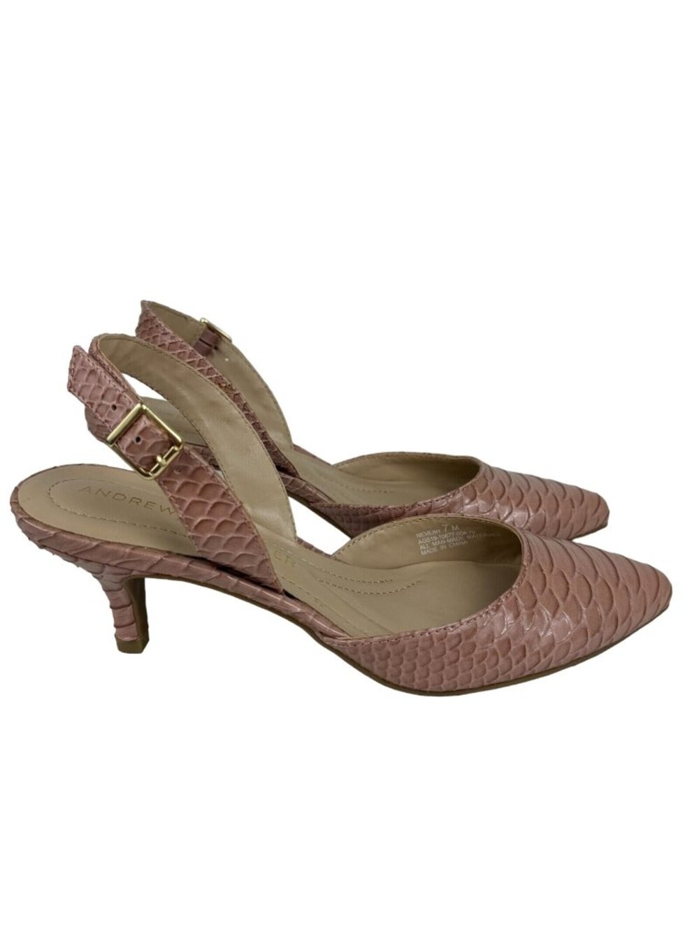 Andrew Geller Neveah Coral Pink Faux Python Slingback Kitten Heels Size 7M